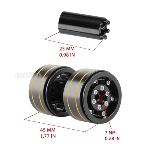 1.0 Beadlock Wheel Rims with Adjustable Offset for 1/18 Trx4m,1/24 SCX24 RC Crawler Car,RC Brass 1.0" Dually Beadlock Wheels Rims,RC Truck 7mm Hex Wheels Rims,4pcs