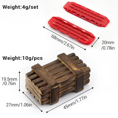 1/24 1/18 Scale RC Crawler Accessories Compatible with 1/24 SCX24 1/18 TRX4M Car Roof Kit with Luggage Net, ARB Bag, Recovery Boards, Shovel, Toolboxes, Wood Box, Luggage Box - color: Red