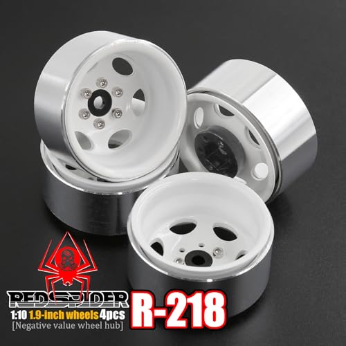 REDSPIDER•Negative Offset -10mm 1.9'' Beadlock Wheels Deep Dish Metal(4pcs) Retro Design for Scale 1/10 RC Crawler Axial SCX10 TRX4 VS4-10 Redcat Gen8 RC4WD D90 Rock Crawler (White) - color: White