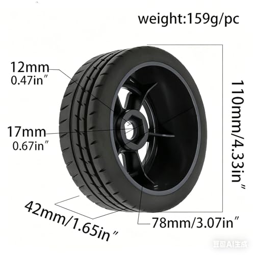 110mm OD 1/8 1/7 RC On Road Tires & Wheels 6-Spoke Rally Racing Wheels 17mm Hex for 1:8 1:7 Street Touring Drift Truck Car ARRMA Losi Kyosho VRX GT2 W10 Felony 6S BLX HPI WR8 4PCS (Black) - color: Black