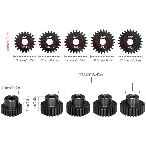 OGRC 32P 21T 22T 23T 24T 25T Pinion Gear for 1/8 1/10 RC SCT Buggy Monster | 0.8 Mod, 5mm Shaft, Hardened Steel, Fits 3660, 3665, 3670, 4068, and 4074 Series Motor - size: 21T 22T 23T 24T 25T
