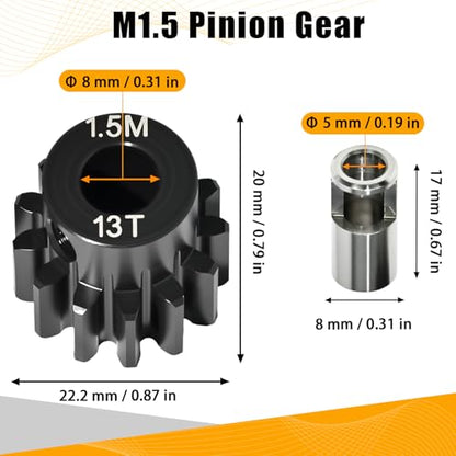 M1.5 13T Pinion Gear 8mm Bore with 8mm to 5mm Shaft Adapter Sleeve, Chromium Steel Motor Gear with Set Screw & Hex Key for Traxxas ARRMA Losi 1/5 1/8 RC Cars - size: 13T