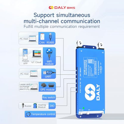 DALY Smart BMS 24V-72V 60A Built-in 1A Active Balancer | Bluetooth App Monitoring. 8S-24S LiFePO4 Li-ion LTO Support. Designed for E-Bikes, Golf Carts, RVs, Solar Systems - style: 60A 8-24S BT