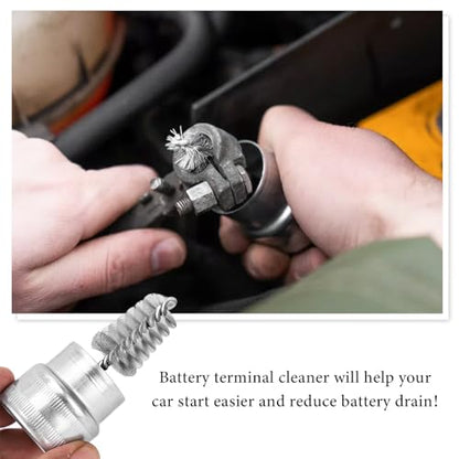 Battery Terminal Cleaner Kit, 2 Terminal Cleaning Brushes with 12 Anti-Corrosion Washers, Automotive Battery Wire Brush Tool Universal Accessories for Car Truck Marine Boat