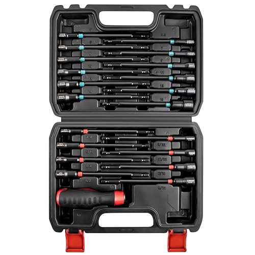 21-Piece Magnetic Nut Driver Set - SAE (1/4" to 9/16") & Metric (5mm to 15mm) Nut Driver Set with Non-Slip Grip Handle - Upgrade Cr-V Magnetic Socket set for Secure Fastening in Tight Spaces - size: 21pcs Nut Driver Set with Storage box