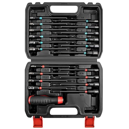 21-Piece Magnetic Nut Driver Set - SAE (1/4" to 9/16") & Metric (5mm to 15mm) Nut Driver Set with Non-Slip Grip Handle - Upgrade Cr-V Magnetic Socket set for Secure Fastening in Tight Spaces - size: 21pcs Nut Driver Set with Storage box