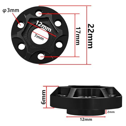 4pcs RC Accessories Aluminum 12mm Wheel Hex Hub Adapter Wheel Extension for 1/10 RC Crawler 1.9inch or 2.2inch Wheel RimAxial Scx10 Trx4 Wraith Gen7 Gen8 D90 CC01 1/10 RC Crawler (Black 6mm) - size: 6mm