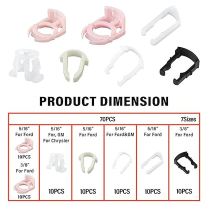 70PCS Car Fuel Line Clips,7 Size Nylon Fuel Line Repair Kit Replacement 3/8" & 5/16" Fuel Line Clamp,Durable Fuel Hose Retainer Clips Compatible with Ford GM Chrysler - color: 70PCS