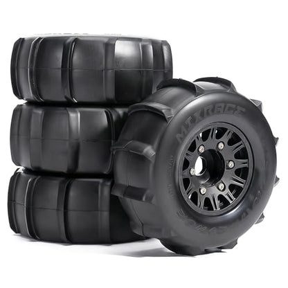 Pre-Glued Sand & Snow Paddle Wheel & Tire Set for 1/10 RC Truck Fits Slash, Arrma Fury/Senton, Tekno SCT410, HSP 94155, 117 x 45.5 mm, 12/14/17 mm Hex, 4 pcs, Black - color: Black