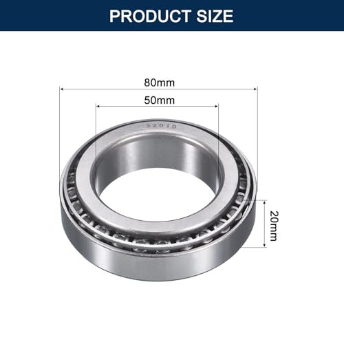 2 Pack 32010 Tapered Roller Bearing Cone and Cup Set | 50mm Bore 80mm OD 20mm Cup Width, Chrome Steel Taper Bearings Set, ABEC-3 - size: 32010