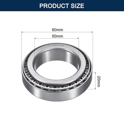 2 Pack 32010 Tapered Roller Bearing Cone and Cup Set | 50mm Bore 80mm OD 20mm Cup Width, Chrome Steel Taper Bearings Set, ABEC-3 - size: 32010