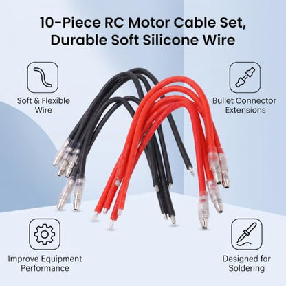 10pcs RC Motor Cable,4mm Banana Plugs Connector Extension Cable Wire 16AWG Silicone Wire for Scx10, for Gen8 RC Motor Model Car Accessories
