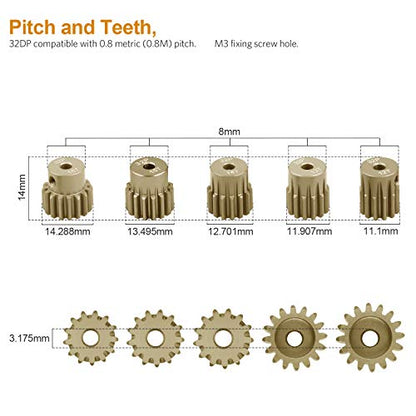 5PCS 32DP 540 Motor Pinion Gear 12T 13T 14T 15T 16T 3.175mm Shaft Pinion | Gears Replacement Parts Set Kit for 1/10 RC Car Brushless Brush Motor - color: Gold 32p 16t-20t