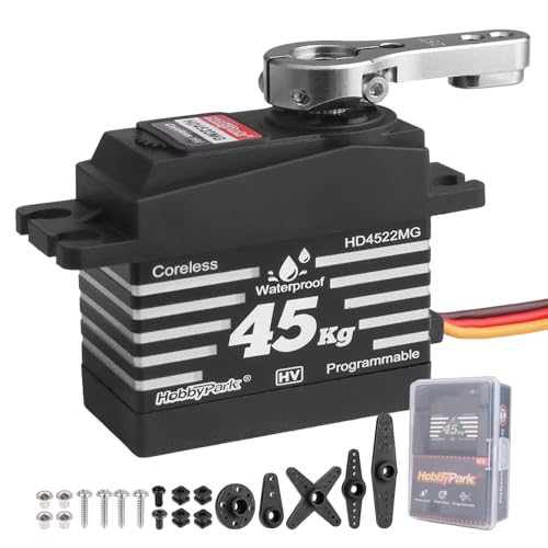 HobbyPark Waterproof 45kg High Torque Servo Coreless Motor 8.4V HV Servo Metal Gear Digital Servo Stainless Steel Gear for RC Crawler RC Car RC Truck Buggy Control Angle 180° Programmable
