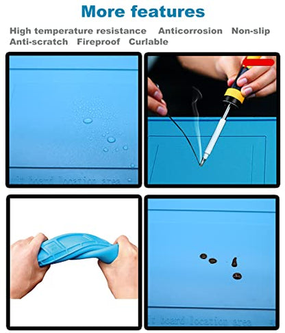 PAFOWO Silicone Soldering Mat for Electronic Repair, 17.7 X 11.8 in | Heat Resistant 932°F Solder Mat, Anti-Static Repair Mat,Magnetic Screw Tray,Scale Ruler,BGA,Phone Watch Laptop PCB,Workbench