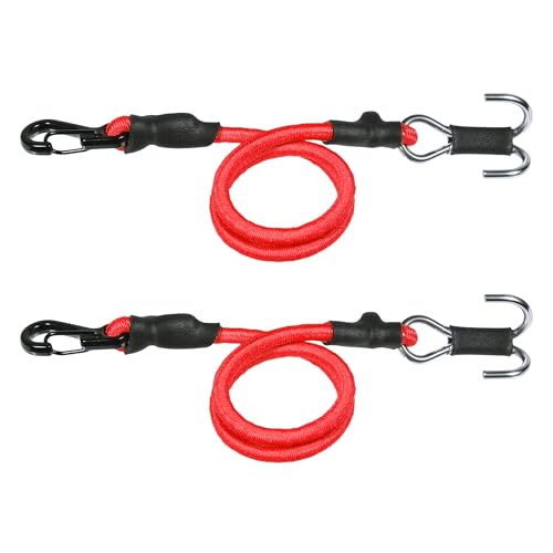 2pcs 280mm Elastic Strap Escape Rope Kinetic Winch Strap with Rescue Trailer Hook for 1/18 1/24 RC Crawler Car TRX4M High Trail SCX24 FCX24 (Red 2) - color: Red 2