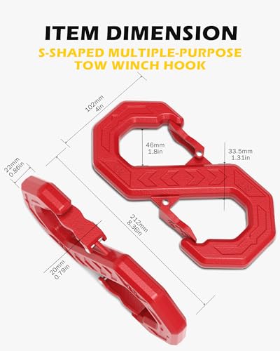 3/8" Tow Hook, S-Shaped Winch Hook, 33,000lbs Breaking Strength, G80 Heavy Duty Forged Steel, Fast Connect Easy Release Winch Shackle Towing Hook for Trucks, SUVs, ATVs, Trailers, Red - color: Red
