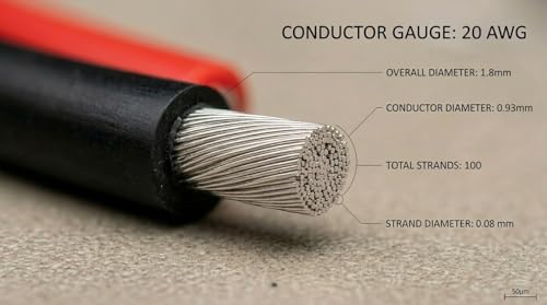 EvZ 20 AWG Silicone Wire, 33ft 20 Gauge 2 Conductor Parallel Wire, Ultra Flexible Tinned Copper 2 Pin Red Black Hookup Wire, High Temp 200°C 600V Electric Cable for LED Strips, RC, DIY Projects - size: 20AWG