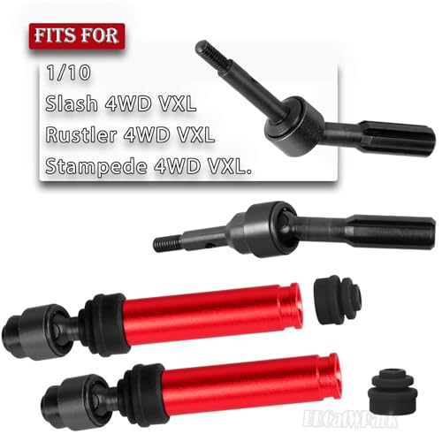 Drive Shaft Axles Upgrades Part for 1/10 Slash 4X4 VXL/Rustler 4X4 VXL/Stampede 4WD VXL,RC Steel #45 Front & Rear 4Pcs Driveshafts CVD w/Hex Hops Up,Red - color: Red - (Axles)