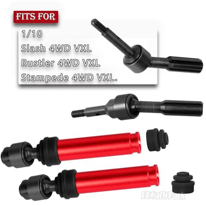 Drive Shaft Axles Upgrades Part for 1/10 Slash 4X4 VXL/Rustler 4X4 VXL/Stampede 4WD VXL,RC Steel #45 Front & Rear 4Pcs Driveshafts CVD w/Hex Hops Up,Red - color: Red - (Axles)