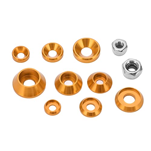 RC Screw Washer Kit Aluminum Alloy CNC Machined Flat Round Cup Head Washers and Nuts for 1/10 1/8 RC Cars, Anodized Lightweight Hardware Set with 125 PCS in Plastic Box (Gold) - color: Gold