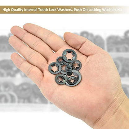 300 Pieces Internal Tooth Star Lock Washers, Kindroufly 7 Sizes Quick Speed Locking Washers, Push on Retaining Clips Assortment Kit (M3, M4, M5, M6, M8, M10, M12) - size: M3, M4, M5, M6, M8, M10, M12