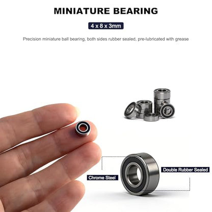 20 PCS MR84-2RS Miniature Deep Groove Ball Bearing 4mm Inner Dia 8mm OD 3mm Bore Double Rubber Sealed Ball Bearing Chrome Steel Bearing for Model Aircraft, Industrial Machine - size: MR84-RS