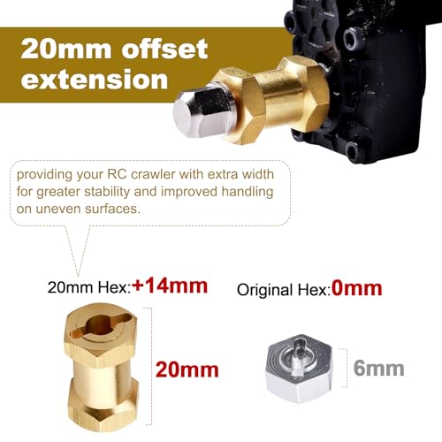 4PCS CrazyHobby Brass RC 12mm Wheel Hubs Extensions Wheel Spacers Hex Drive Adapter for 1/10 RC Crawler Axial SCX10 & SCX10 II 90046 D90 (20mm) - size: 20mm