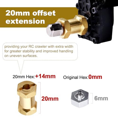 4PCS CrazyHobby Brass RC 12mm Wheel Hubs Extensions Wheel Spacers Hex Drive Adapter for 1/10 RC Crawler Axial SCX10 & SCX10 II 90046 D90 (20mm) - size: 20mm