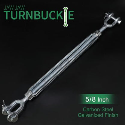 5/8" Jaw Jaw Turnbuckle Galvanized Jaw and Jaw Turnbuckle, Jaw Jaw Closed Body Marine Turnbuckle Jaw, 5000lbs Working Load Limit, Durable for Wire Rope Cable (5/8" x 12") - style: Jaw & Jaw-5/8 x 12