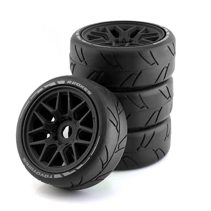 1/8 RC On Road Car Tires and Wheels Rims 17mm Hex 103mm Rubber Rally Tyres for 1:8 Scale RC On-Road Racing Car HPI WR8 HSP Hobao ARRMA Redcat Losi Kyosho VRX RC Rally Drift Car 4PCS (Black) - color: Black