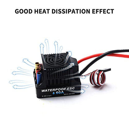 GoolRC 3650 2300KV Brushless Motor with 60A Brushless ESC Electric Speed Controller, 25KG Digital Servo and Programming Card, Waterproof Motor ESC Combo Set for 1/8 1/10 RC Car