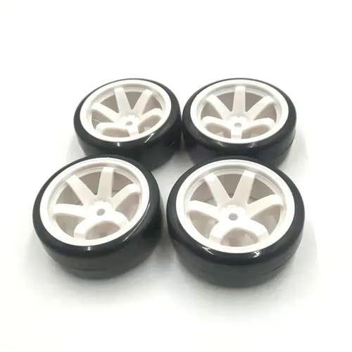 COMODO 4Pcs Hard Plastic RC Flat Drift Tires with Rims for 1/10 Scale On-Road RC Cars, 60mm Diameter, 12mm Hex(White) - color: White