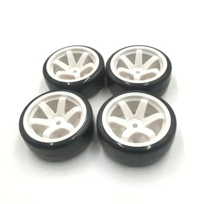 COMODO 4Pcs Hard Plastic RC Flat Drift Tires with Rims for 1/10 Scale On-Road RC Cars, 60mm Diameter, 12mm Hex(White) - color: White