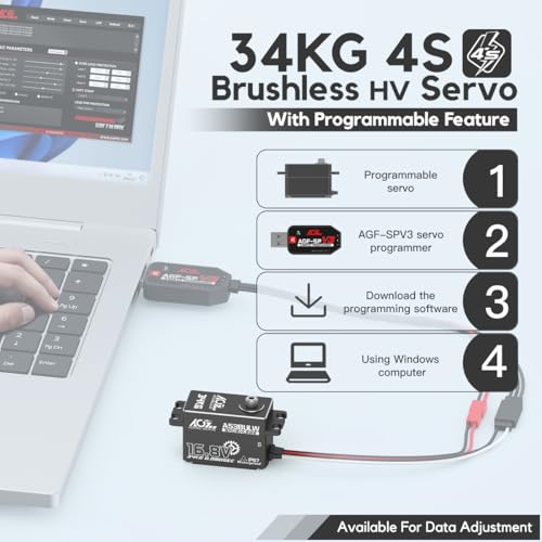 AGFRC A53BULW 34KG 16.8V Waterproof Low-Profile RC Servo | 0.08Sec Speed, 16.8V Direct Power, Brushless Motor, Programmable, Full Metal Gears, Fits 1/10 1/8 RC Cars
