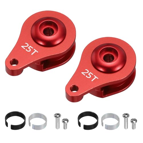 MECCANIXITY 2pcs 25T Servo Horn Arm Adjustable 1 Hole High-Torque Aluminum Alloy Servo Arm for 1/10 RC Model Car Truck Robot Boat Airplane, Red - color: Red