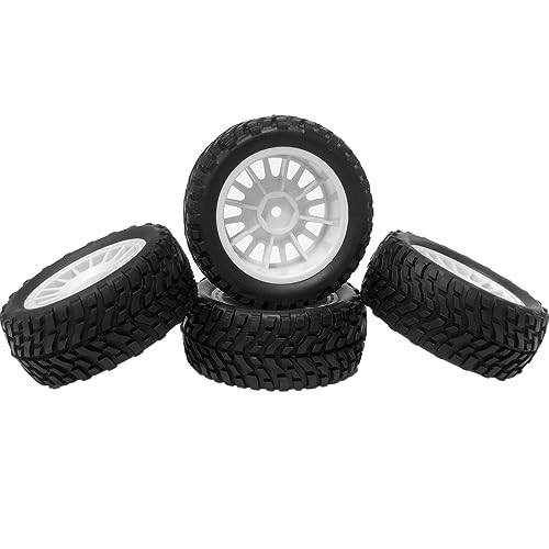 4PCS 75mm Rubber Tyres Tires with Foam Inserts and Plastic Wheel Rims 12mm Hex for 1/10 On-Road RC Drift Touring Car 1/14 1/16 1/18 Rally Car Replacement Parts(White) - color: White