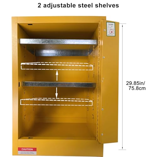 Flammable Safety Storage 23" x 18" x 35.3" Industry Hazardous Cabinet | 24 Gal Fireproof Safe, Manual Closing Doors, Double-Wall Steel, 2 Adjustable Shelves, OSHA Compliant, For Gas Liquid Fuel - size: 23"*18"*35.3"