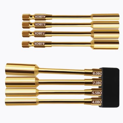 4.0mm 5.5mm 7.0mm 8.0mm Hex Nut Driver Head for 1/4" Drive Drill Screwdrivers Bit Electric Screwgun/Power Drill RC Repair Working 4 PCS