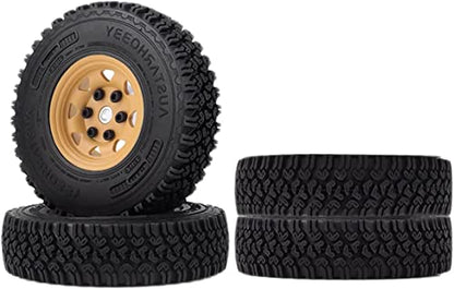 4PCS/Set 1.55 Inch Beadlock Metal Wheel Rim Rubber Tires Compatible with 1/10 RC Crawler Car Axial AX90069 D90 TF2 Tamiya CC01 LC70 (Yellow) - color: Yellow