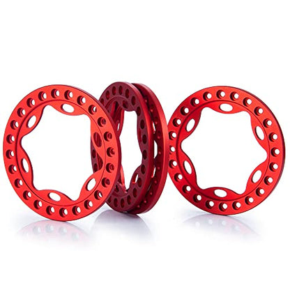 RCLIONS 4pcs 2.2inch RC Beadlock Wheel Rim Replacement Ring Aluminum Metal for 1/10 RC Crawler Car 2.2" Wheels (Red)