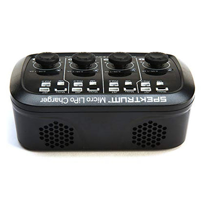 Spektrum S44 Smart Charger: Micro 4-Port 1S LiPo Battery Charger | AC DC Input | Independent Output Ports| Digital LED Display