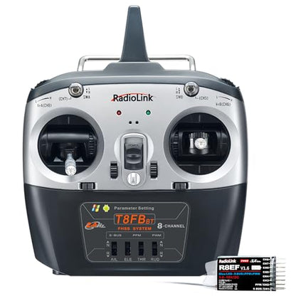 Radiolink T8FB 8 Channels 2.4GHz RC Remote Transmitter and R8EF Receiver | APP Setup 8CH Radio Controller Long Range for RC Airplane Aircraft Boat Car and More(Mode 2)