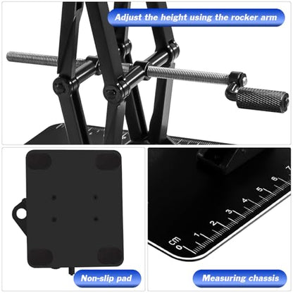 RC Car Work Stand w/Screw Tray for 1/8 1/10 1/12 Scale RC Cars, All Black | Lift Lower Adjustable Aluminum RC Car Stand with Screw Tray RC Tool Set for RC Crawler Truck Traxxas Slash TRX4 Axial SCX10 - color: All Black