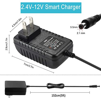 AMK Smart RC Battery Charger for 2.4V-12V NiMH/NiCd Battery Pack, Supports RC Cars, Helicopters, Trucks & More, 8 Different RC Charging Plugs, 12V Output