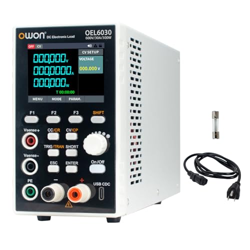 OWON Programmable DC Electronic Load OEL6030, DC 600V 30A Maximum 300W, USB/RS232, CV CC CR CP 4 Operation Modes, 5kHz Dynamic, Lab Bench Power Tester with 2.8” TFT Color LCD Display - size: OWON-OEL6030