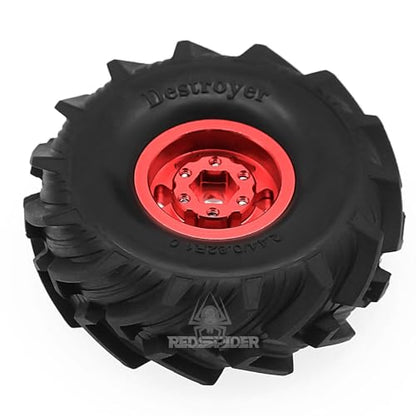REDSPIDER 1.0 Beadlock Wheels and MUD Tires Set for 1/24 1/18 RC Crawler Car SCX24 TRX4M FCX24M FCX18 TRX4M UTB18 (Red) - color: Red