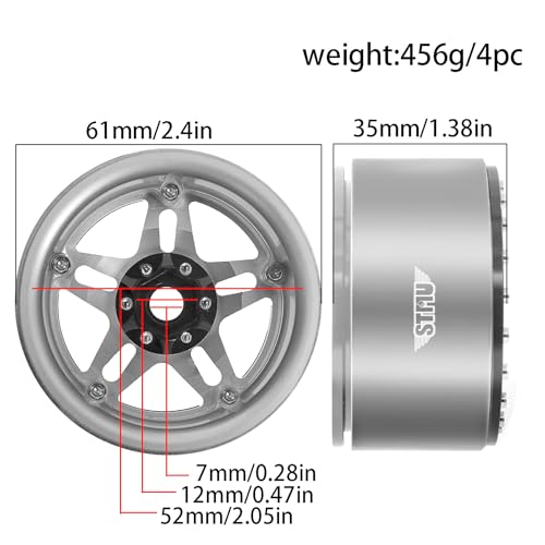 STMU 2.2 Inch Aluminum Beadlock Turbine Wheels - Perfect Fit for SCX10 TRX4 VS4-10 Gen8 1/10 RC Crawler Vehicles (Silver) - color: Silver