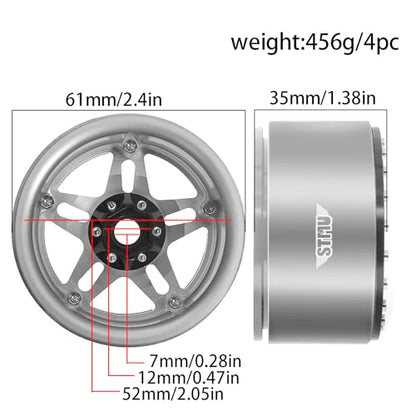 STMU 2.2 Inch Aluminum Beadlock Turbine Wheels - Perfect Fit for SCX10 TRX4 VS4-10 Gen8 1/10 RC Crawler Vehicles (Silver) - color: Silver