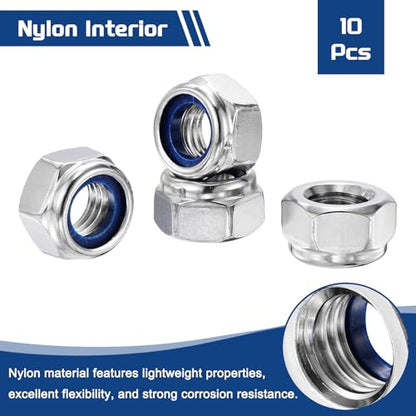 10Pcs Nylon Locking Hex Nuts - [M14 x 2mm], 304 Stainless Steel Hardware Nuts, Silver, for Automotive, Aerospace, Industrial Applications Use - color: Silver, size: M14x2mm